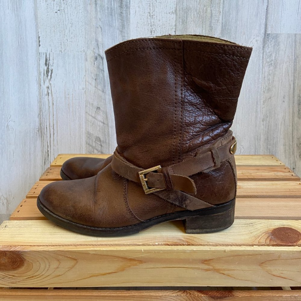 Ted Baker London Size 8 UK Size 6 Brown Leather Boots Buckle Mid Calf - Picture 3 of 10